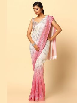 Meenagurnam - Pink Ombre Tone Saree with Stitched Blouse