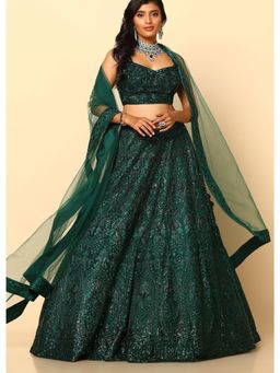 Meenagurnam - Bottle Green Lehenga with Blouse And Dupatta