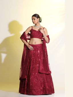 Meenagurnam - Maroon Adorned with sequined and cutdana Lehenga With Choli And Dupatta