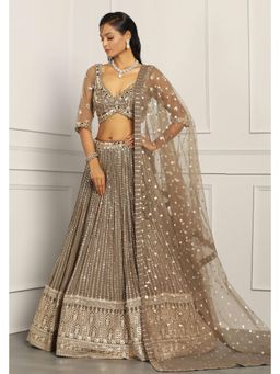 Meenagurnam - Charcoal Sequin Embroidered Lehenga With Blouse And Dupatta