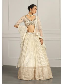 Meenagurnam - Ivory Sequin and Bead Embroidered Bridal Lehenga With Blouse And Dupatta
