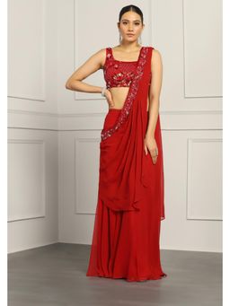 Meenagurnam - Embroidered Maroon Sharara Dupatta With Stitched Blouse