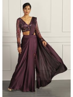 Meenagurnam - Pre-Draped Purple Saree With Stitched Blouse