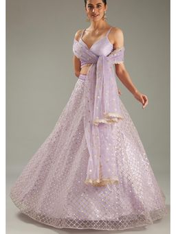 Meenagurnam - Mauve Net Zari Embroidered Lehenga With Blouse And Dupatta