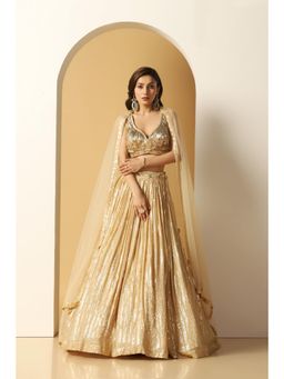 Meenagurnam - Gold Metallic Stripe Embroidered Lehenga With Choli And Dupatta
