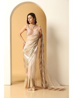 Meenagurnam - Sequin embroidery big border Pink Saree With Stitched Blouse