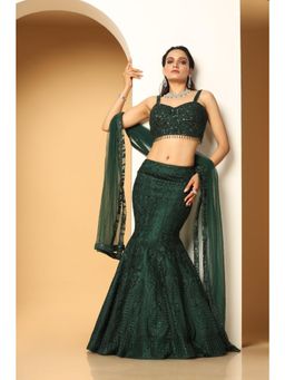 Meenagurnam - Sequin hand Green embellishment Resham Lehenga With Choli And Dupatta