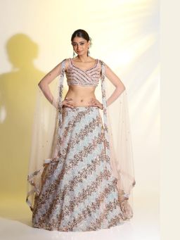 Meenagurnam - Light Blue glossy Lehenga With Choli And Dupatta (XS)