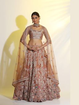 Meenagurnam - Hand Embellished Rust Lehenga With Choli And Dupatta