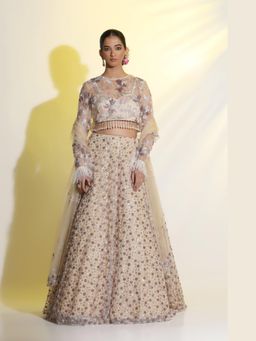 Meenagurnam - Beige Embroidered Lehenga With Choli And Dupatta