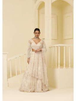 Meenagurnam - Ivory Net kalidar lehenga with Choli And Dupatta