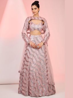 Meenagurnam - Pink glitter sequin line style embroidery Lehenga With Blouse And Dupatta