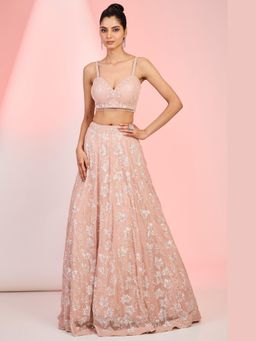 Meenagurnam - Pink Sequin hand embellishment Lehenga With Choli And Jacket
