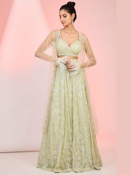Meenagurnam - Cutdana sequin Yellow hand embellishment Lehenga with Blouse And Dupatta