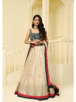 Meenagurnam - Gold Embroidered Tissue Lehenga With Choli And Dupatta