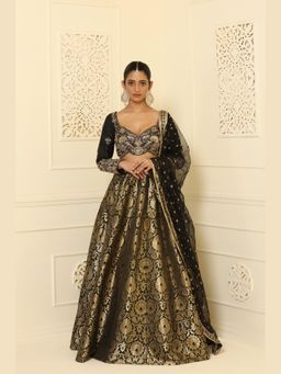 Meenagurnam - Black Hand crafted Banarsi brocade Lehenga With Choli And Dupatta
