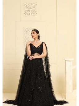 Meenagurnam - Black Flower kalidar Lehenga With Choli And Dupatta