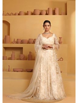 Meenagurnam - Ivory Beads and cutdana Lehenga With Choli And Dupatta