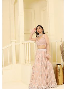 Meenagurnam - Pink Sequin with hand embellishment Lehenga With Choli And Jacket