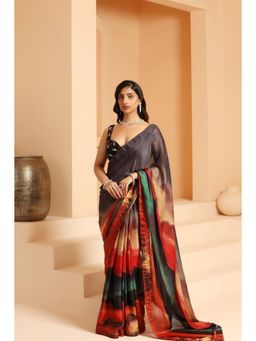 Meenagurnam - Organza Multicolor Saree With Stitched Blouse