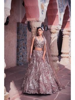 Meenagurnam - Brown Classic Embroidered Lehenga With Blouse And Dupatta