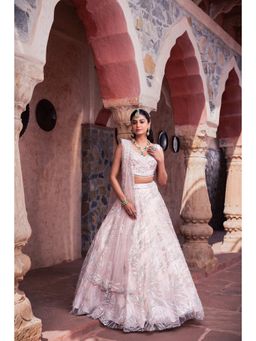 Meenagurnam - Pink Net Cutdana and Sequins Embroidered Lehenga With Choli And Dupatta