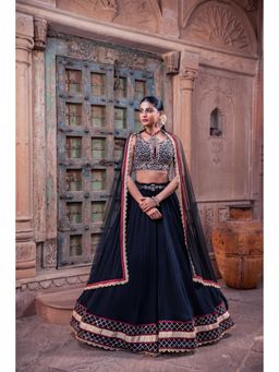 Meenagurnam - Black Net and Viscose Georgette Lehenga With Blouse And Dupatta (3XL)