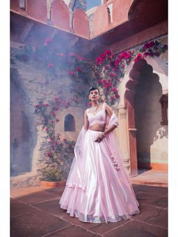 Meenagurnam - Blush Pink Shimmer Organza Lehenga With Choli And Dupatta