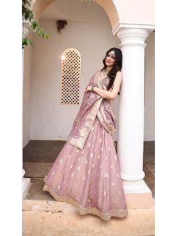 Meenagurnam - Lilac Tissue Dabka Hand Embroidered Purple Lehenga With Choli And Dupatta