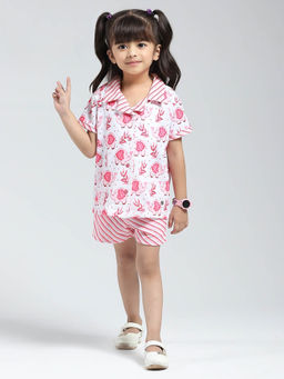 Monte Carlo - Pink Girls Printed Shirt with Shorts