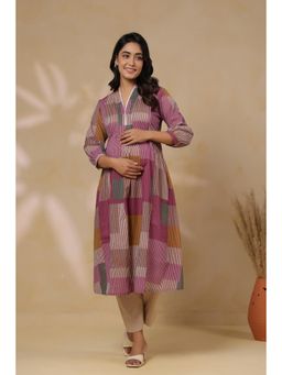 CRAFIQA - Mauve Multi Panelled Cotton Maternity Nursing Kurta
