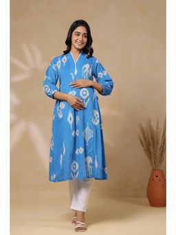 CRAFIQA - Azure Classic Ikat Cotton Maternity Nursing Kurta