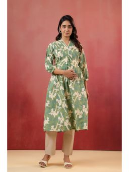CRAFIQA - Fern Leaf Cotton Maternity Nursing Kurta