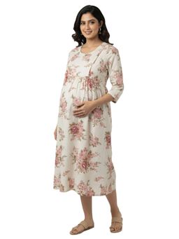 Putchi - Ivory White Cotton Round Neck Regal Rose Feeding Dress