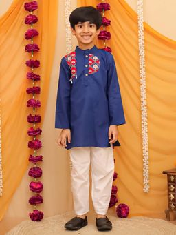 AJ Dezines - Blue Cotton Full sleeves Kurta & Pyjama