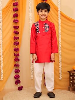 AJ Dezines - Red Cotton Full sleeves Kurta & Pyjama