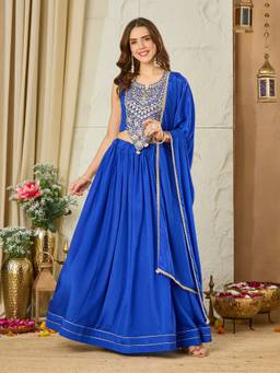 MOKOSH - Women Blue Embroidered Silk Lehenga with Choli and Dupatta