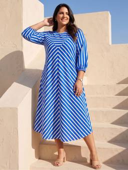 Dora Dori - Striped Cotton Blue Midi Dress