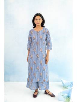 RATAN JAIPUR - Regular Cotton Blue Kurta