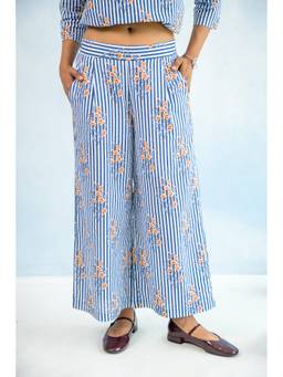 RATAN JAIPUR - Floral Cotton Culotte Blue Pant