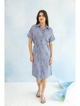 RATAN JAIPUR - Hako Cotton Shirt Blue Knee Length Dress