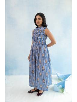 RATAN JAIPUR - Sleeveless Smocked Blue Maxi Dress