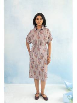 RATAN JAIPUR - Hako Cotton Shirt Brown Knee Length Dress