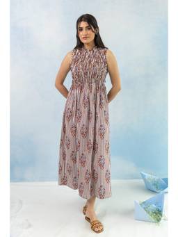 RATAN JAIPUR - Sleeveless Smocked Brown Maxi Dress