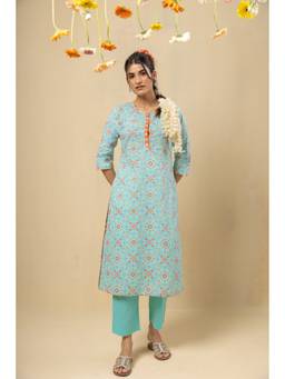RATAN JAIPUR - Raagini Cotton Turquoise Kurta