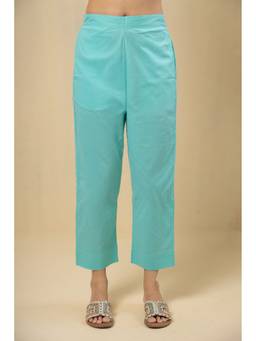 RATAN JAIPUR - Tapered Cotton Turquoise Pant