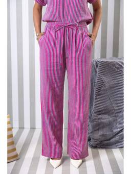 RATAN JAIPUR - Striped Double Gauze Lounge Pink Pant