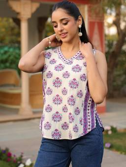 SAK JAIPUR - Women Rayon Printed Straight White Kurta