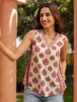 SAK JAIPUR - Women Rayon Printed Straight White Kurta