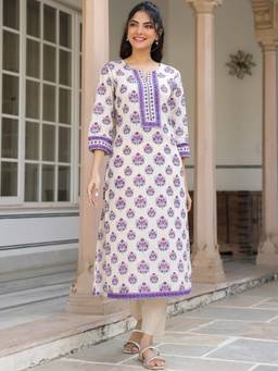 SAK JAIPUR - Women Rayon Printed Straight White Kurta